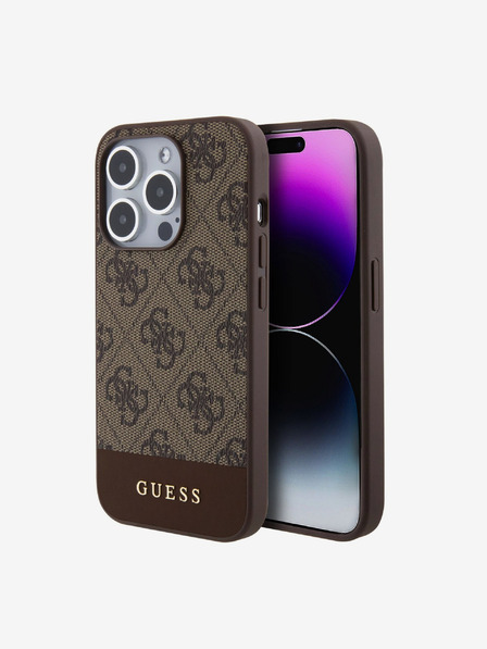 Guess PU 4G Stripe MagSafe Zadní Kryt pro iPhone 15 Pro Max Brown Ovitek za telefon