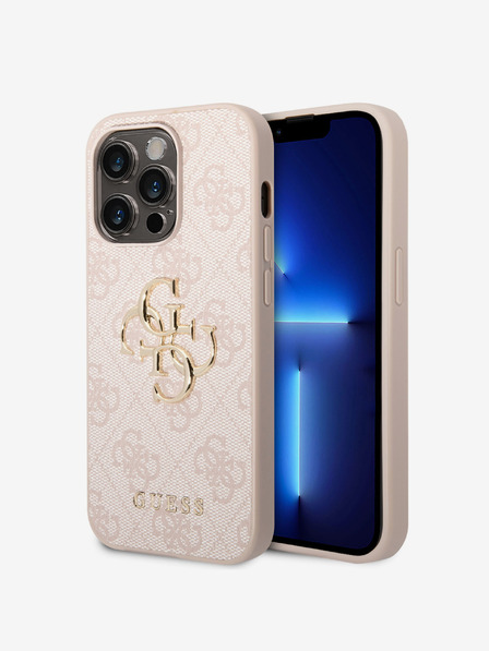 Guess PU 4G Metal Logo Zadní Kryt pro iPhone 15 Pro Pink Ovitek za telefon