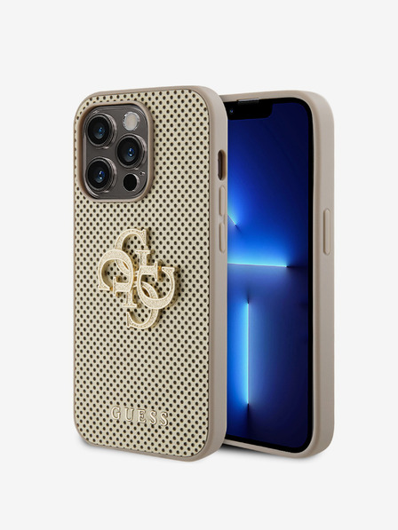 Guess PU Perforated 4G Glitter Metal Logo Zadní Kryt pro iPhone 15 Pro Max Gold Ovitek za telefon