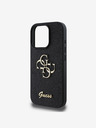 Guess PU Fixed Glitter 4G Metal Logo Zadní Kryt pro iPhone 16 Pro Black Ovitek za telefon