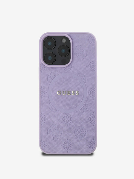 Guess Saffiano Peony Stamp MagSafe Zadní Kryt pro iPhone 16 Pro Purple Ovitek za telefon