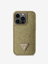 Guess Rhinestones Triangle Metal Logo Kryt pro iPhone 15 Pro Gold Ovitek za telefon