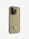 Guess Rhinestones Triangle Metal Logo Kryt pro iPhone 15 Pro Gold Ovitek za telefon