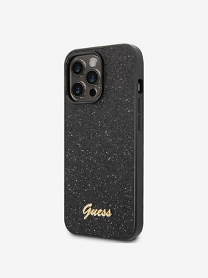 Guess PC/TPU Glitter Flakes Metal Logo Zadní Kryt pro iPhone 14 Pro Black Ovitek za telefon