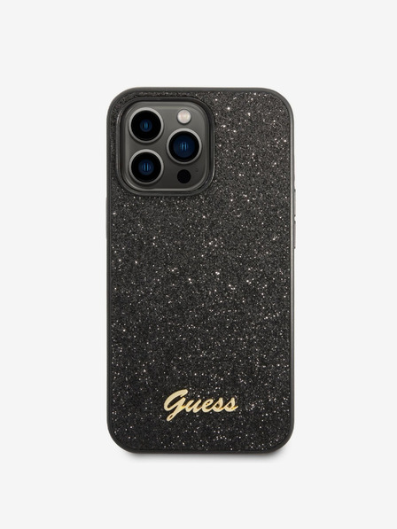 Guess PC/TPU Glitter Flakes Metal Logo Zadní Kryt pro iPhone 14 Pro Black Ovitek za telefon