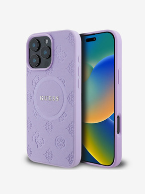 Guess Saffiano Peony Stamp MagSafe Zadní Kryt pro iPhone 16 Pro Max Purple Ovitek za telefon