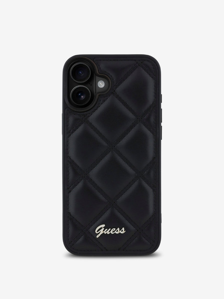 Guess PU Leather Quilted Zadní Kryt pro iPhone 16 Plus Black Ovitek za telefon