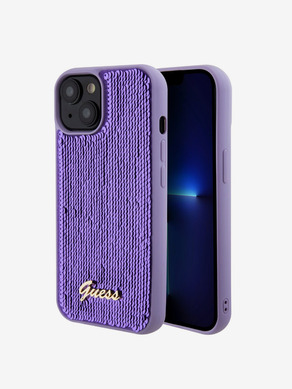 Guess Sequin Script Logo Zadní Kryt pro iPhone 15 Plus Purple Ovitek za telefon