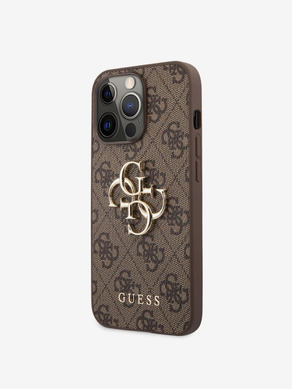 Guess PU 4G Metal Logo Zadní Kryt pro iPhone 13 Pro Brown Ovitek za telefon