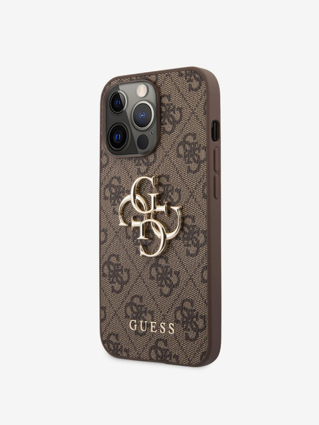 Guess PU 4G Metal Logo Zadní Kryt pro iPhone 13 Pro Brown Ovitek za telefon