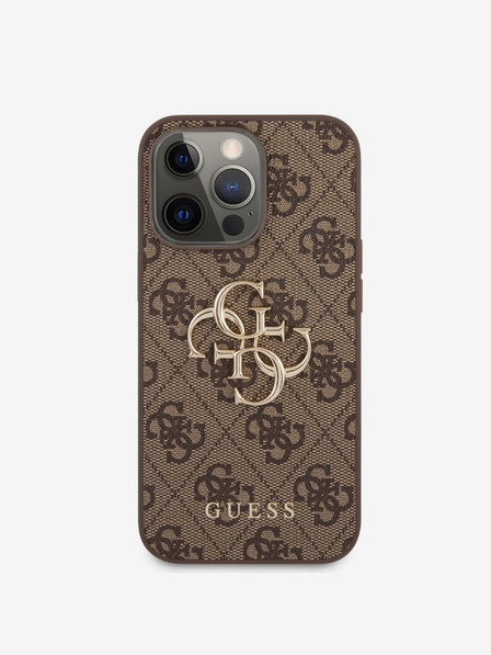 Guess PU 4G Metal Logo Zadní Kryt pro iPhone 13 Pro Brown Ovitek za telefon