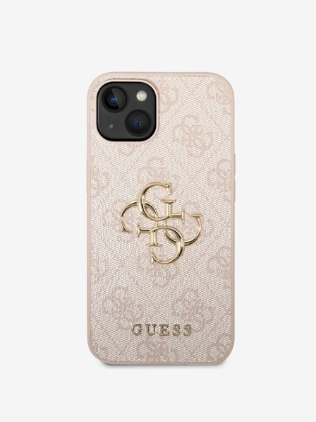 Guess PU 4G Metal Logo Zadní Kryt pro iPhone 14 Pink Ovitek za telefon