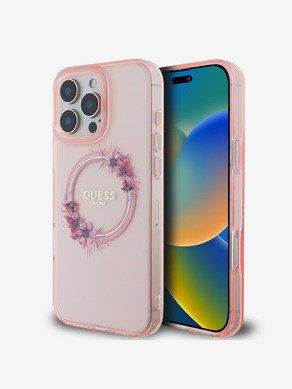 Guess IML Flowers Ring MagSafe iPhone 16 Pro Max Pink Ovitek za telefon