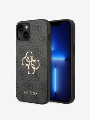 Guess PU 4G Metal Logo Zadní Kryt pro iPhone 15 Grey Ovitek za telefon