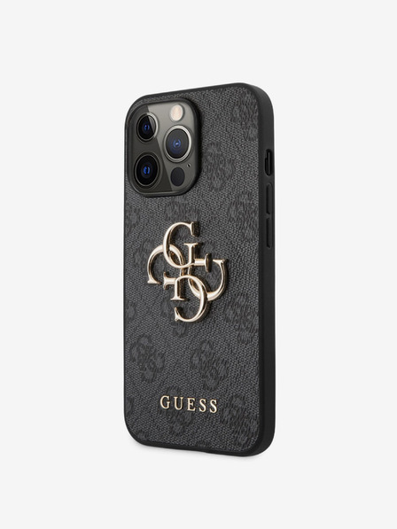 Guess PU 4G Metal Logo Zadní Kryt pro iPhone 13 Pro Grey Ovitek za telefon