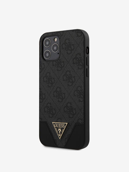 Guess PU 4G Triangle Zadní Kryt pro iPhone 12/12 Pro 6.1 Grey Ovitek za telefon