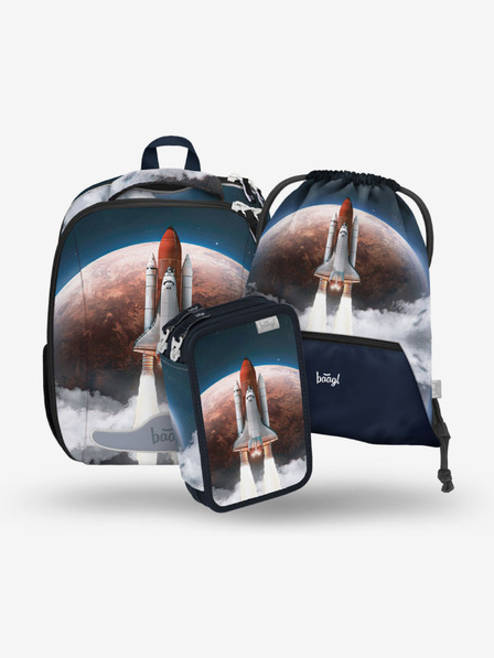 BAAGL  Modri šolski komplet - aktovka, peresnica, torba Baagl Shelly Space Shuttle