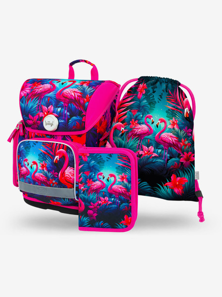 BAAGL  Roza Ergo šolski komplet - aktovka, peresnica, torba Baagl Flamingos