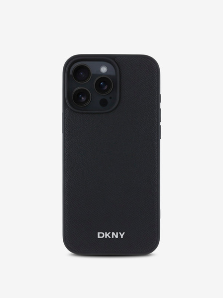 DKNY PU Leather Silver Metal Logo Magsafe Zadní Kryt pro iPhone 16 Pro Max Black Ovitek za telefon