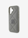 DKNY PU Leather Quilted Stack Logo Zadní Kryt pro iPhone 16 Grey Ovitek za telefon