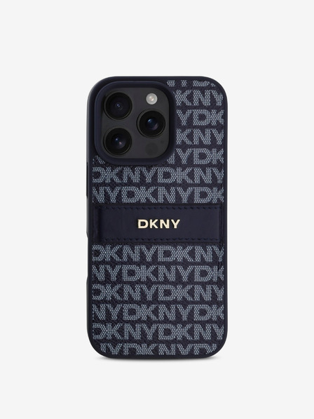 DKNY PU Leather Repeat Pattern Tonal Stripe Zadní Kryt pro iPhone 16 Pro Max Blue Ovitek za telefon