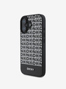 DKNY PU Leather Repeat Pattern Bottom Stripe MagSafe Zadní Kryt pro iPhone 16 Black Ovitek za telefon