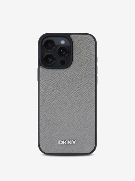 DKNY PU Leather Silver Metal Logo Magsafe Zadní Kryt pro iPhone 16 Pro Max Grey Ovitek za telefon