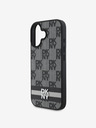 DKNY PU Leather Checkered Pattern and Stripe Zadní Kryt pro iPhone 16 Black Ovitek za telefon