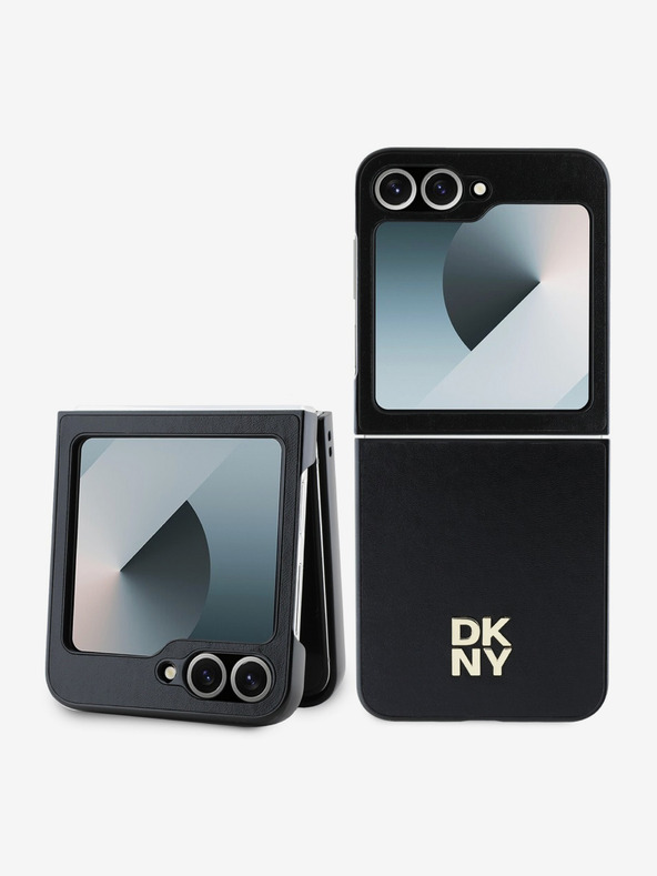 DKNY PU Leather Stack Logo Zadní Kryt pro Samsung Galaxy Z Flip 6 Black Ovitek za telefon