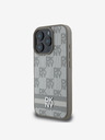 DKNY PU Leather Checkered Pattern and Stripe Zadní Kryt pro iPhone 16 Pro Max Beige Ovitek za telefon