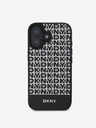 DKNY PU Leather Repeat Pattern Bottom Stripe MagSafe Zadní Kryt pro iPhone 16 Plus Black Ovitek za telefon