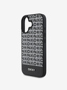 DKNY PU Leather Repeat Pattern Bottom Stripe MagSafe Zadní Kryt pro iPhone 16 Plus Black Ovitek za telefon