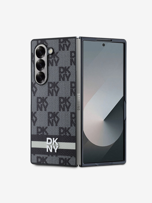 DKNY PU Leather Checkered Pattern and Stripe Samsung Galaxy Z Fold 6 Black Ovitek za telefon