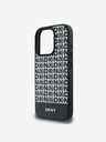 DKNY PU Leather Repeat Pattern Bottom Stripe MagSafe Zadní Kryt pro iPhone 16 Pro Black Ovitek za telefon