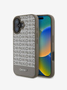 DKNY PU Leather Repeat Pattern Bottom Stripe MagSafe Zadní Kryt pro iPhone 16 Brown Ovitek za telefon