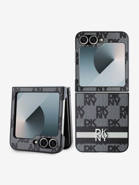 DKNY PU Leather Checkered Pattern and Stripe Samsung Galaxy Z Flip 6 Black Ovitek za telefon