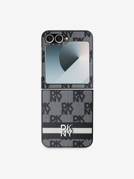 DKNY PU Leather Checkered Pattern and Stripe Samsung Galaxy Z Flip 6 Black Ovitek za telefon