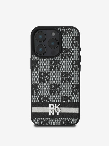 DKNY PU Leather Checkered Pattern and Stripe iPhone 16 Pro Black Ovitek za telefon