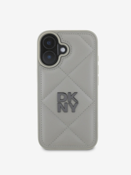 DKNY PU Leather Quilted Stack Logo iPhone 16 Plus Grey Ovitek za telefon