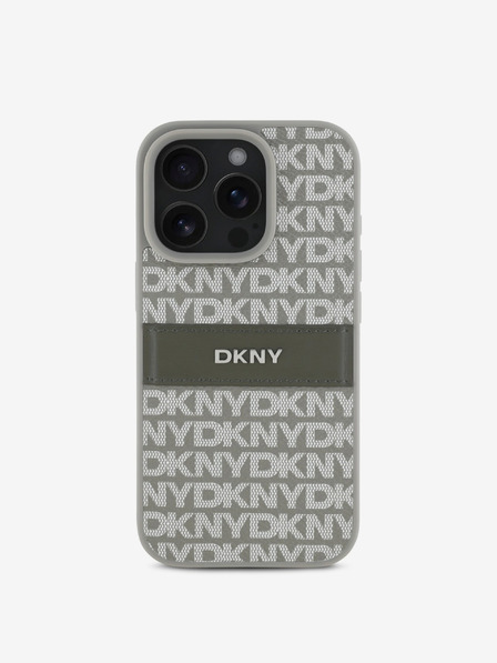 DKNY PU Leather Repeat Pattern Tonal Stripe iPhone 16 Pro Max Beige Ovitek za telefon