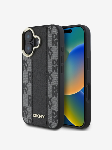 DKNY PU Leather Checkered Pattern Magsafe iPhone 16 Plus Black Ovitek za telefon