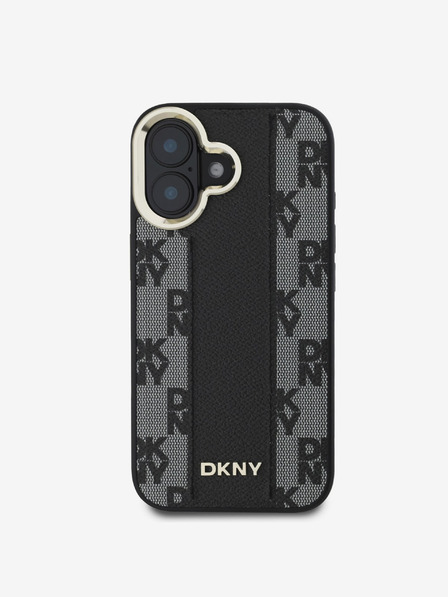 DKNY PU Leather Checkered Pattern Magsafe iPhone 16 Plus Black Ovitek za telefon