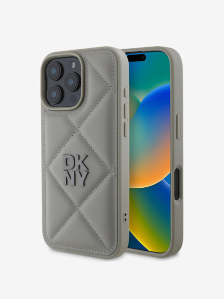 DKNY PU Leather Quilted Stack Logo iPhone 16 Pro Max Grey Ovitek za telefon