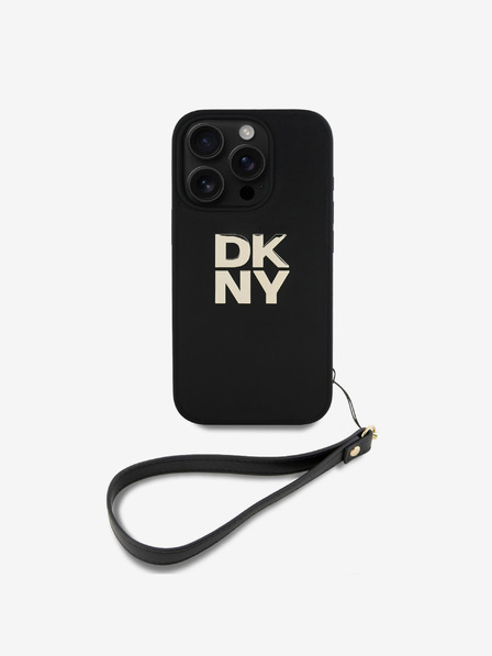 DKNY PU Leather Stack Logo Wrist Strap iPhone 16 Pro Max Black Ovitek za telefon