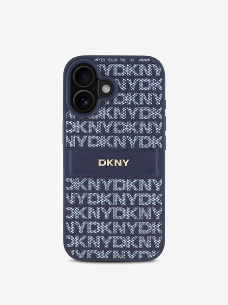 DKNY PU Leather Repeat Pattern Tonal Stripe iPhone 16 Blue Ovitek za telefon