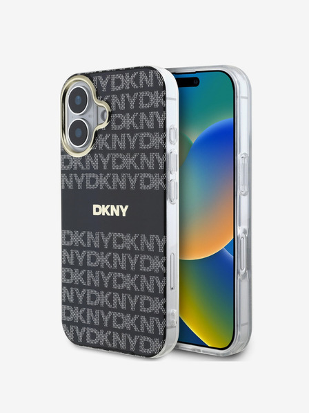 DKNY Repeat Pattern Tonal Stripe Magsafe iPhone 16 Black Ovitek za telefon