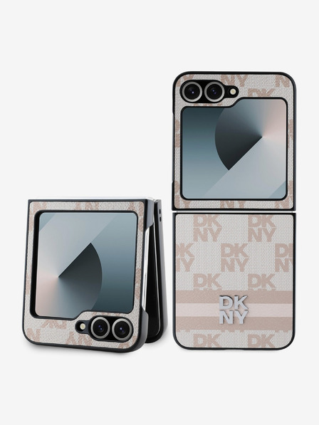 DKNY PU Leather Checkered Pattern and Stripe Samsung Galaxy Z Flip 6 Pink Ovitek za telefon