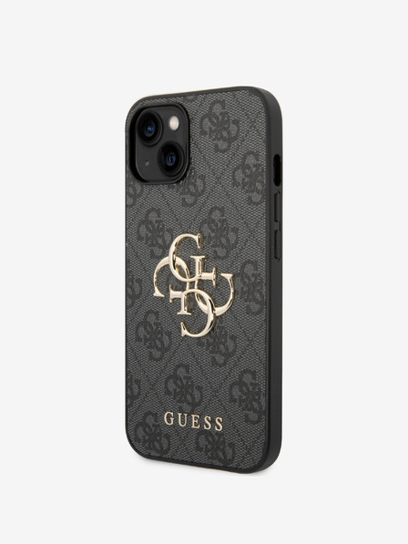 Guess PU 4G Metal Logo Zadní Kryt pro iPhone 15 Plus Grey Ovitek za telefon