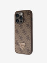 Guess PU 4G Strass Triangle Metal Logo Zadní Kryt pro iPhone 15 Pro Brown Ovitek za telefon