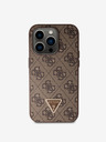 Guess PU 4G Strass Triangle Metal Logo Zadní Kryt pro iPhone 15 Pro Brown Ovitek za telefon